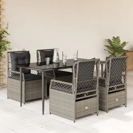 Set comedor de jardín 5 pzas cojines ratán sintético gris claro de , Conjuntos de jardín - Ref: Foro24-3263030, Precio: 541,0...