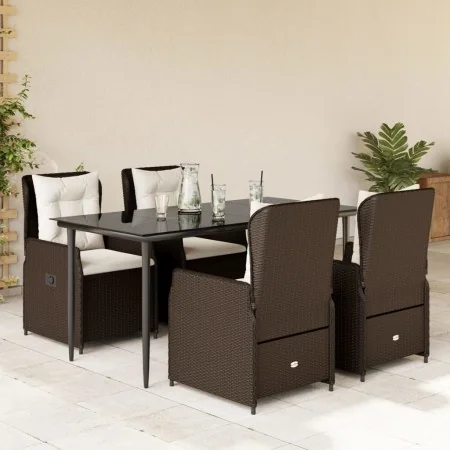 Set comedor de jardín 5 piezas y cojines ratán sintético marrón de , Conjuntos de jardín - Ref: Foro24-3262843, Precio: 557,4...