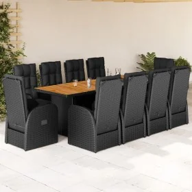 Set de comedor jardín 11 pzas con cojines ratán sintético negro by , Garden sets - Ref: Foro24-3277636, Price: 1,00 €, Discou...
