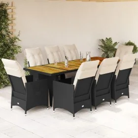 Set de mesa y sillas de jardín 9 pzas y cojines ratán PE negro by , Garden sets - Ref: Foro24-3277255, Price: 1,00 €, Discoun...