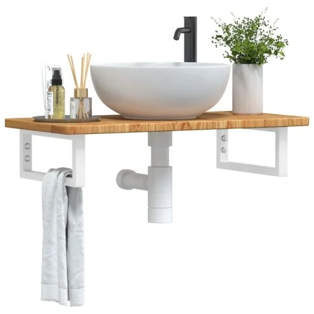 Estante de lavabo de pared de acero y madera maciza de roble de , Tocadores de baño - Ref: Foro24-3302336, Precio: 83,15 €, D...
