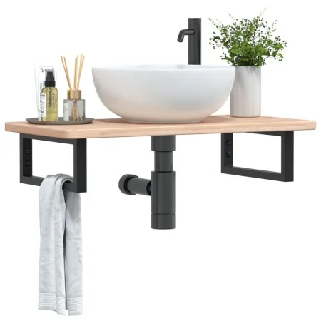 Estante de lavabo de pared de acero y madera maciza de roble de , Tocadores de baño - Ref: Foro24-3302329, Precio: 72,08 €, D...