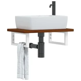 Estante de lavabo de pared de acero y madera maciza de roble de , Tocadores de baño - Ref: Foro24-3302348, Precio: 74,92 €, D...