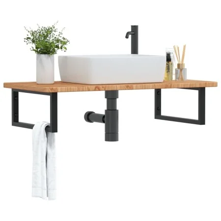 Estante de lavabo de pared de acero y madera maciza de roble de , Tocadores de baño - Ref: Foro24-3302397, Precio: 123,92 €, ...