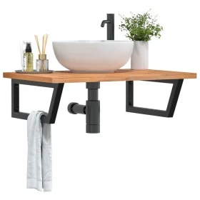 Estante de lavabo de pared de acero y madera maciza de haya von , Badezimmerwaschtische - Ref: Foro24-3302451, Preis: 97,20 €...