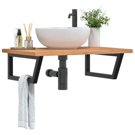 Estante de lavabo de pared de acero y madera maciza de haya de , Tocadores de baño - Ref: Foro24-3302451, Precio: 98,45 €, De...