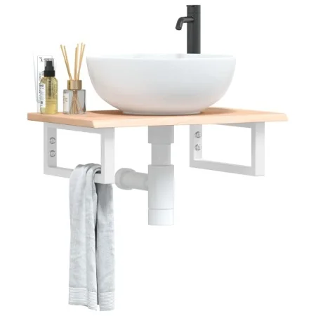 Estante de lavabo de pared de acero y madera maciza de roble de , Tocadores de baño - Ref: Foro24-3302540, Precio: 60,15 €, D...