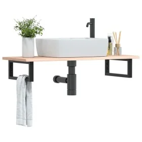 Estante de lavabo de pared de acero y madera maciza de roble de , Tocadores de baño - Ref: Foro24-3302549, Precio: 81,80 €, D...