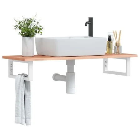 Estante de lavabo de pared de acero y madera maciza de roble de , Tocadores de baño - Ref: Foro24-3302568, Precio: 89,56 €, D...