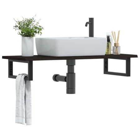 Estante de lavabo de pared de acero y madera maciza de roble de , Tocadores de baño - Ref: Foro24-3302589, Precio: 69,36 €, D...