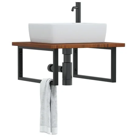 Estante de lavabo de pared de acero y madera maciza de roble de , Tocadores de baño - Ref: Foro24-3302485, Precio: 103,70 €, ...
