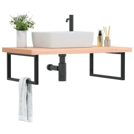 Estante de lavabo de pared de acero y madera maciza de haya de , Tocadores de baño - Ref: Foro24-3302521, Precio: 174,40 €, D...
