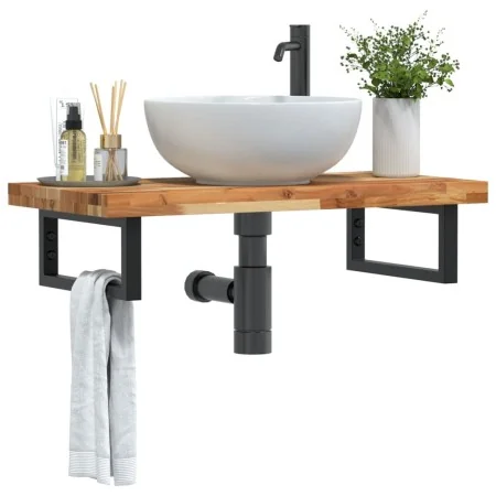 Estante de lavabo de pared acero y madera maciza de acacia von , Badezimmerwaschtische - Ref: Foro24-3302741, Preis: 93,15 €,...