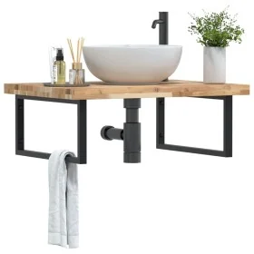 Estante de lavabo de pared acero y madera maciza de acacia von , Badezimmerwaschtische - Ref: Foro24-3302909, Preis: 154,54 €...