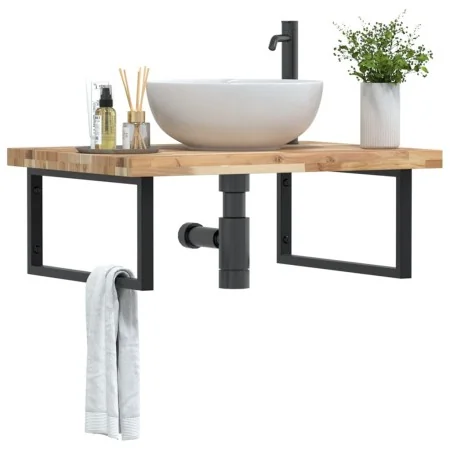Estante de lavabo de pared acero y madera maciza de acacia von , Badezimmerwaschtische - Ref: Foro24-3302909, Preis: 154,54 €...