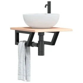 Estante de lavabo de pared de acero y madera maciza de roble de , Tocadores de baño - Ref: Foro24-3302535, Precio: 61,27 €, D...