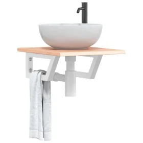 Estante de lavabo de pared de acero y madera maciza de roble de , Tocadores de baño - Ref: Foro24-3302554, Precio: 74,52 €, D...