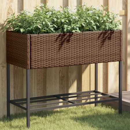 Jardinera con estante ratán sintético marrón de , Maceteros y jardineras - Ref: Foro24-366385, Precio: 76,59 €, Descuento: %
