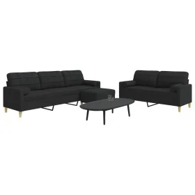 Juego de sofá 3 piezas con reposapiés y cojines tela negro by , Sofas - Ref: Foro24-3278347, Price: 602,35 €, Discount: %