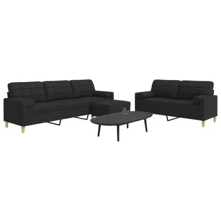 Juego de sofá 3 piezas con reposapiés y cojines tela negro by , Sofas - Ref: Foro24-3278347, Price: 602,35 €, Discount: %