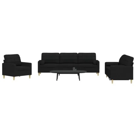 Juego de sofás con cojines 3 piezas tela negro by , Sofas - Ref: Foro24-3278307, Price: 659,06 €, Discount: %