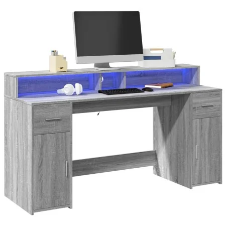 Escritorio con LED madera ingeniería gris sonoma 160x55x91 cm by , Desks - Ref: Foro24-3309434, Price: 206,90 €, Discount: %