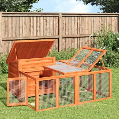 Conejera de madera maciza de pino marrón 144x123x67,5 cm by , Cages and habitats for small animals - Ref: Foro24-172280, Pric...