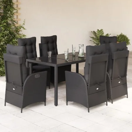 Set de comedor de jardín 7 pzas y cojines ratán sintético negro de , Conjuntos de jardín - Ref: Foro24-3213072, Precio: 916,3...