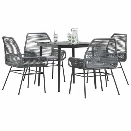 Juego comedor jardín 5 pzas cojines ratán sintético vidrio gris von , Gartensets - Ref: Foro24-3334479, Preis: 327,58 €, Raba...