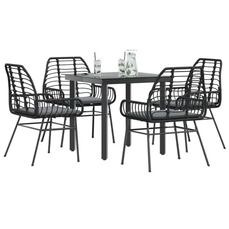 Juego de comedor jardín 5 piezas cojines ratán sintético negro de , Conjuntos de jardín - Ref: Foro24-3334549, Precio: 326,71...