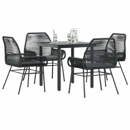 Juego de comedor jardín 5 piezas cojines ratán sintético negro de , Conjuntos de jardín - Ref: Foro24-3334563, Precio: 335,23...