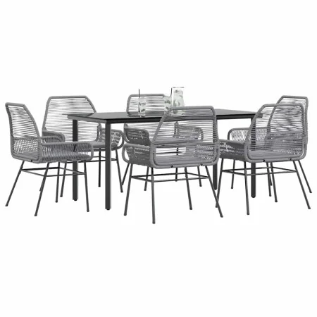 Juego comedor jardín 7 pzas cojines ratán sintético vidrio gris by , Garden sets - Ref: Foro24-3334580, Price: 543,31 €, Disc...