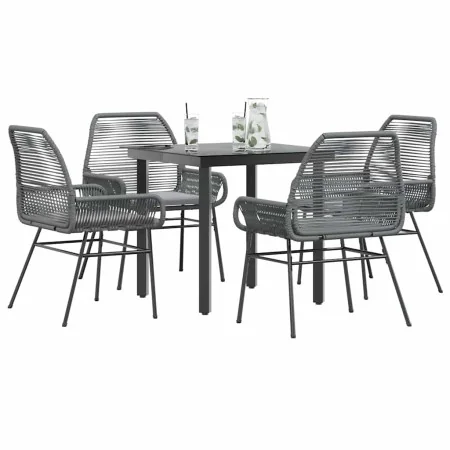 Juego comedor jardín 5 pzas cojines ratán sintético vidrio gris von , Gartensets - Ref: Foro24-3334577, Preis: 317,18 €, Raba...