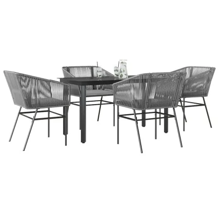 Juego comedor jardín 5 pzas cojines ratán sintético vidrio gris by , Garden sets - Ref: Foro24-3334627, Price: 397,42 €, Disc...