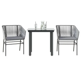 Juego comedor jardín 3 pzas cojines ratán sintético vidrio gris by , Garden sets - Ref: Foro24-3334625, Price: 227,04 €, Disc...