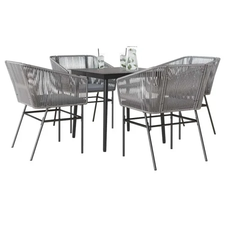 Juego comedor jardín 5 pzas cojines ratán sintético vidrio gris by , Garden sets - Ref: Foro24-3334528, Price: 380,48 €, Disc...
