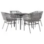 Juego comedor jardín 5 pzas cojines ratán sintético vidrio gris by , Garden sets - Ref: Foro24-3334528, Price: 380,48 €, Disc...