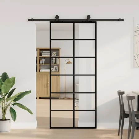 Puerta corredera con set herrajes negro 90x205 cm vidrio ESG by , Doors - Ref: Foro24-3375791, Price: 222,99 €, Discount: %
