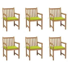 Sillas de jardín 6 uds madera maciza teca cojines verde brillo von , Gartenstühle - Ref: Foro24-3073042, Preis: 865,63 €, Rab...