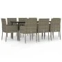 Set comedor jardín 9 pzas y cojines ratán sintético negro gris by , Garden sets - Ref: Foro24-3185152, Price: 559,78 €, Disco...