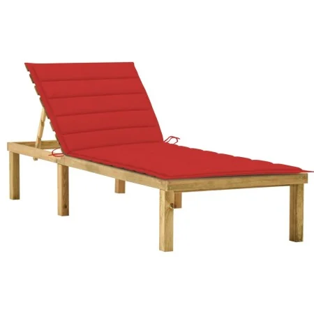 Tumbona con cojín rojo madera de pino impregnada de , Tumbonas - Ref: Foro24-3065855, Precio: 133,23 €, Descuento: %