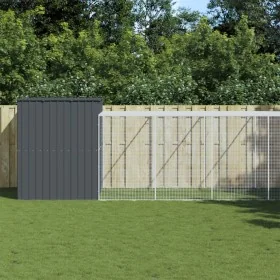 Caseta perros con corral acero galvanizado gris 214x661x181 cm de , Casetas para perros - Ref: Foro24-3189133, Precio: 739,23...