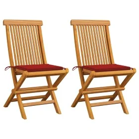 Sillas de jardín 2 unidades con cojines rojos madera de teca von , Gartenstühle - Ref: Foro24-3062466, Preis: 147,14 €, Rabat...