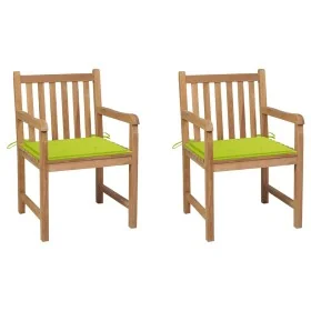 Sillas de jardín 2 uds madera de teca y cojines verde brillante by , Garden chairs - Ref: Foro24-3062741, Price: 297,77 €, Di...
