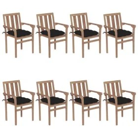 Sillas de jardín apilables 8 uds madera maciza teca con cojines by , Garden chairs - Ref: Foro24-3073455, Price: 1,00 €, Disc...