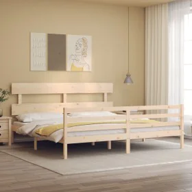 Bed frame with solid wood headboard 200x200 cm by vidaXL, Beds and slatted bases - Ref: Foro24-3195111, Price: 140,64 €, Disc...