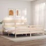 Bed frame with solid wood headboard 200x200 cm by vidaXL, Beds and slatted bases - Ref: Foro24-3195111, Price: 140,64 €, Disc...