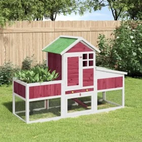 Conejera de madera maciza de pino roja 170x63x113 cm by , Cages and habitats for small animals - Ref: Foro24-172295, Price: 2...