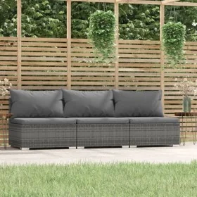 Sofá de jardín de 3 plazas con cojines ratán sintético gris by , Garden sets - Ref: Foro24-317517, Price: 391,76 €, Discount: %