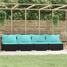Sofá de 4 plazas con cojines ratán sintético negro by , Garden sets - Ref: Foro24-317541, Price: 435,43 €, Discount: %